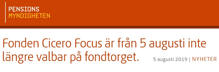 Cicero Focus inte längre valbar på fondtorget